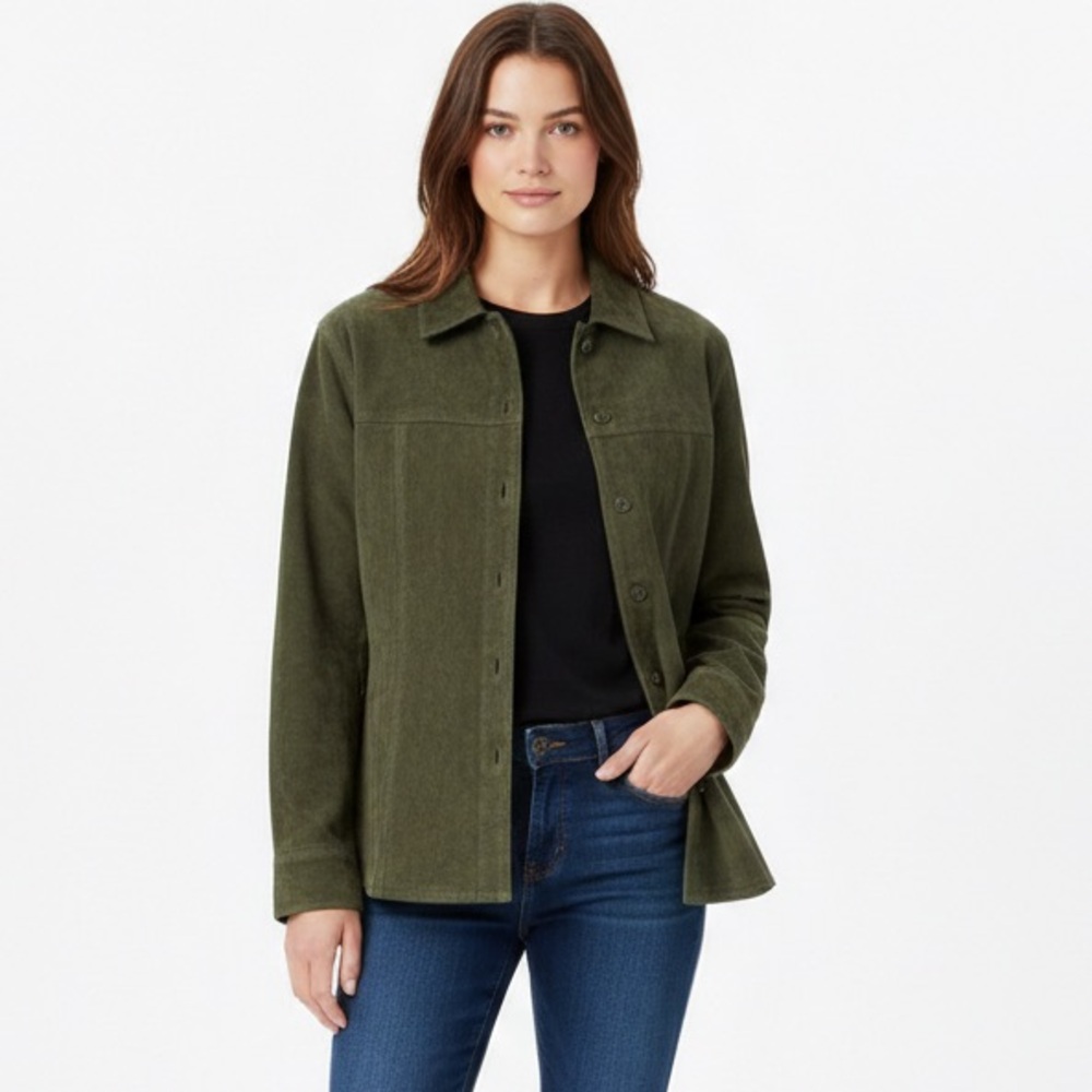 AMI Suede Leather Jacket Earthy Olive Green Button Front Coat Small Shacket